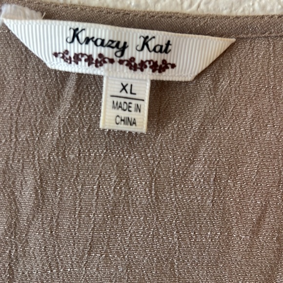 Krazy Kat tan and brown boho style flowy boho style shirt size XL - Picture 3 of 6